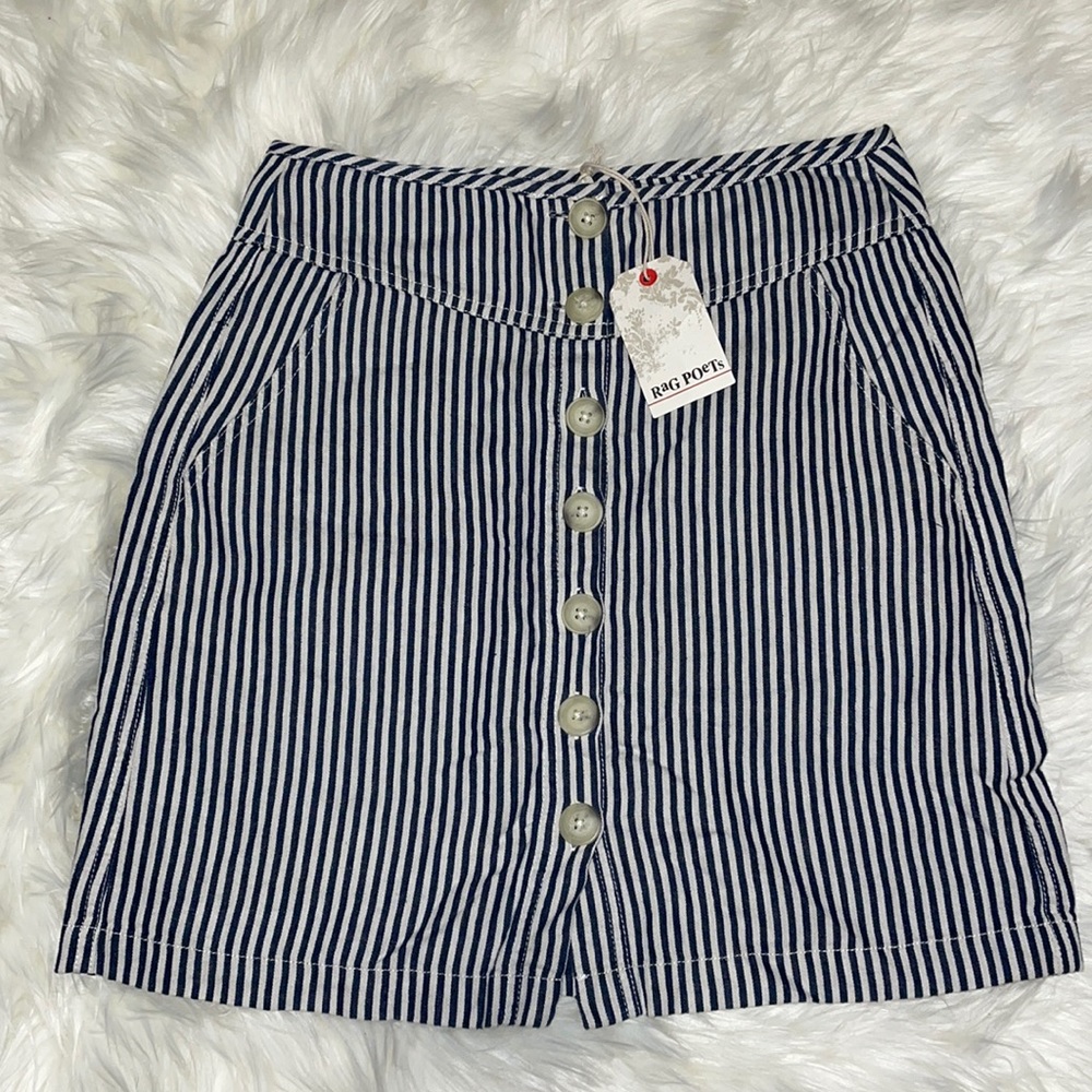 Rag poets blue pine stripe button down skirt